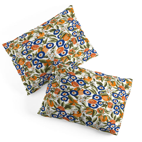Marta Barragan Camarasa Blue flowers on orange B Pillow Shams
