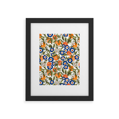 Marta Barragan Camarasa Blue flowers on orange B Framed Art Print