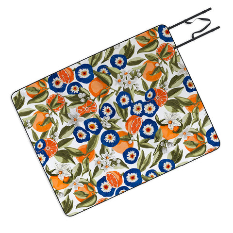 Marta Barragan Camarasa Blue flowers on orange B Picnic Blanket