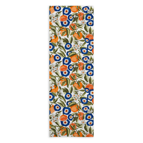 Marta Barragan Camarasa Blue flowers on orange B Yoga Towel