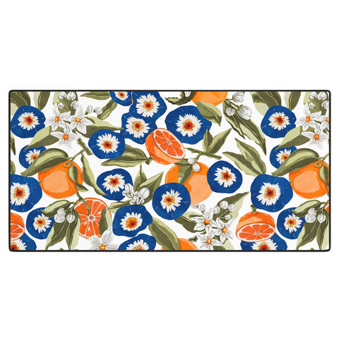 Marta Barragan Camarasa Blue flowers on orange B Desk Mat