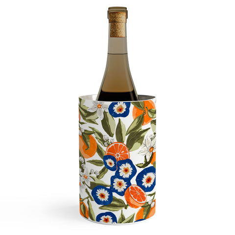 Marta Barragan Camarasa Blue flowers on orange B Wine Chiller