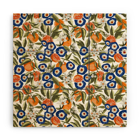 Marta Barragan Camarasa Blue flowers on orange B Wood Wall Mural