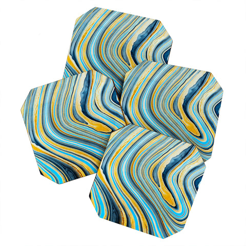 Marta Barragan Camarasa Blue marbled waves Coaster Set