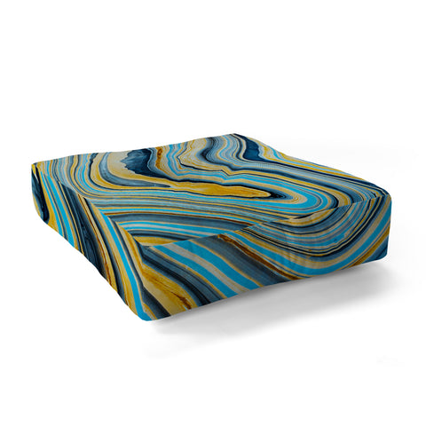 Marta Barragan Camarasa Blue marbled waves Floor Pillow Square