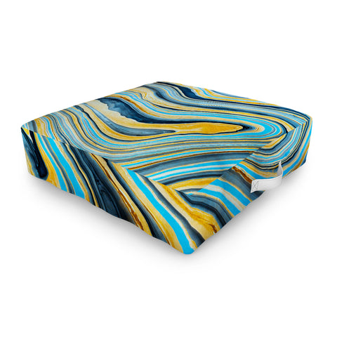 Marta Barragan Camarasa Blue marbled waves Outdoor Floor Cushion