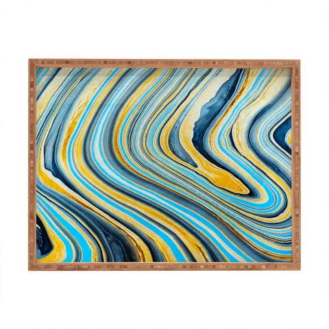 Marta Barragan Camarasa Blue marbled waves Rectangular Tray