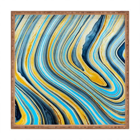 Marta Barragan Camarasa Blue marbled waves Square Tray