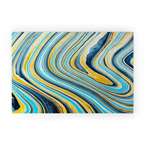 Marta Barragan Camarasa Blue marbled waves Welcome Mat