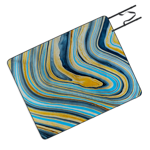 Marta Barragan Camarasa Blue marbled waves Picnic Blanket