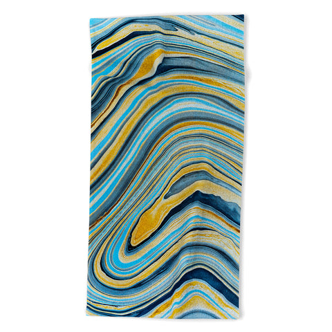 Marta Barragan Camarasa Blue marbled waves Beach Towel