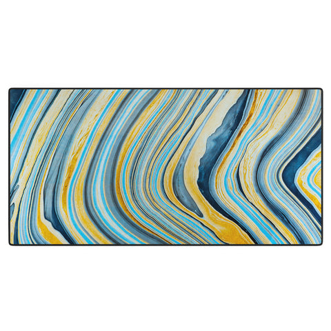 Marta Barragan Camarasa Blue marbled waves Desk Mat