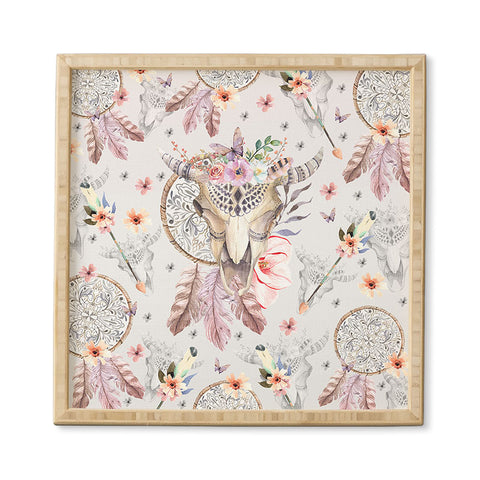 Marta Barragan Camarasa Bohemian dreamcatcher and skull floral Framed Wall Art