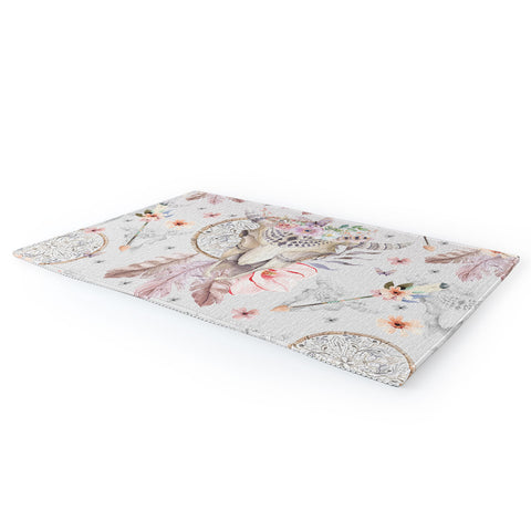 Marta Barragan Camarasa Bohemian dreamcatcher and skull floral Area Rug