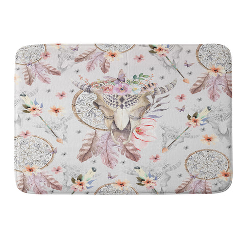 Marta Barragan Camarasa Bohemian dreamcatcher and skull floral Memory Foam Bath Mat
