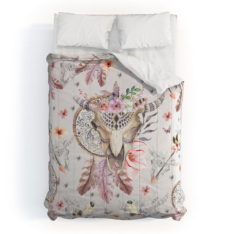 Marta Barragan Camarasa Bohemian dreamcatcher and skull floral Comforter
