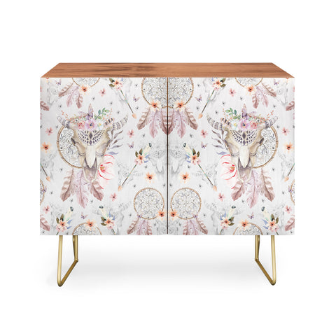 Marta Barragan Camarasa Bohemian dreamcatcher and skull floral Credenza