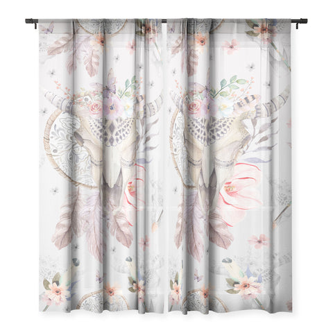 Marta Barragan Camarasa Bohemian dreamcatcher and skull floral Sheer Non Repeat