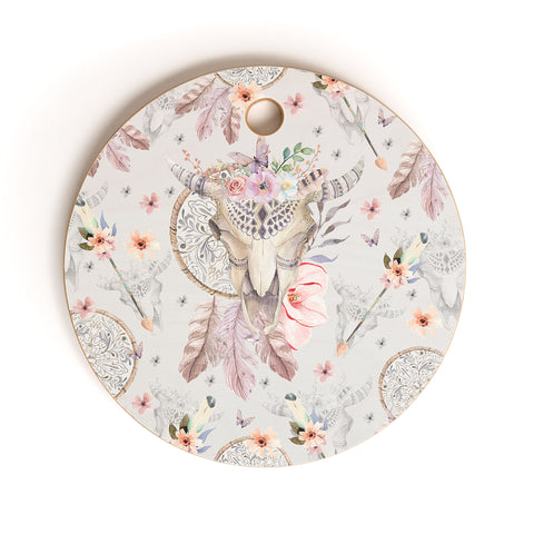 Marta Barragan Camarasa Bohemian dreamcatcher and skull floral Cutting Board Round