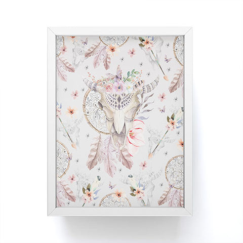 Marta Barragan Camarasa Bohemian dreamcatcher and skull floral Framed Mini Art Print