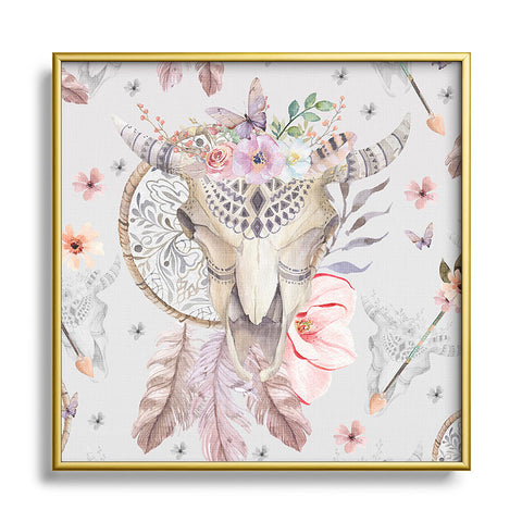 Marta Barragan Camarasa Bohemian dreamcatcher and skull floral Square Metal Framed Art Print