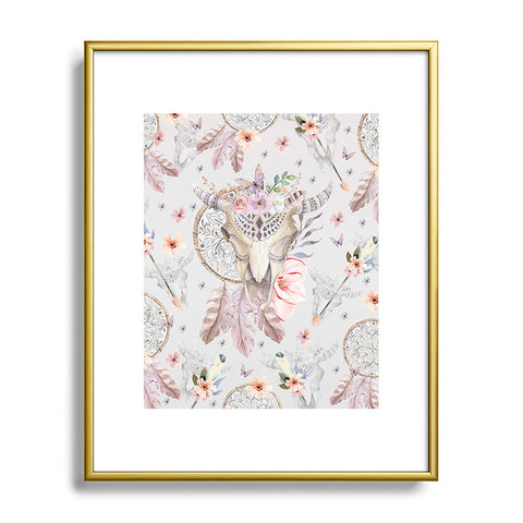 Marta Barragan Camarasa Bohemian dreamcatcher and skull floral Metal Framed Art Print