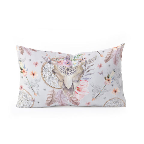 Marta Barragan Camarasa Bohemian dreamcatcher and skull floral Oblong Throw Pillow