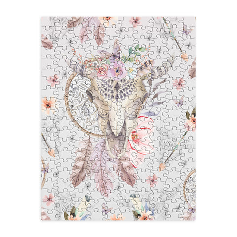 Marta Barragan Camarasa Bohemian dreamcatcher and skull floral Puzzle