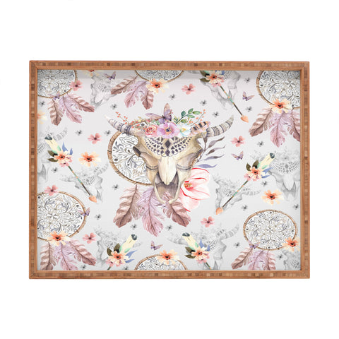 Marta Barragan Camarasa Bohemian dreamcatcher and skull floral Rectangular Tray