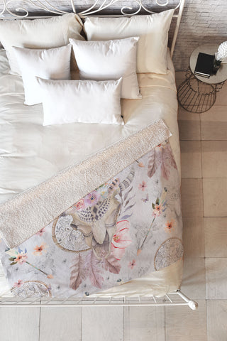 Marta Barragan Camarasa Bohemian dreamcatcher and skull floral Fleece Throw Blanket
