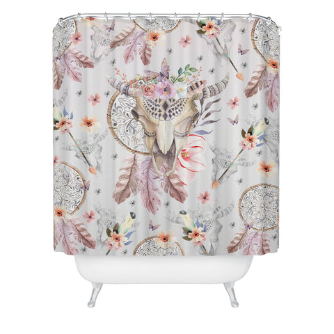 Marta Barragan Camarasa Bohemian dreamcatcher and skull floral Shower Curtain