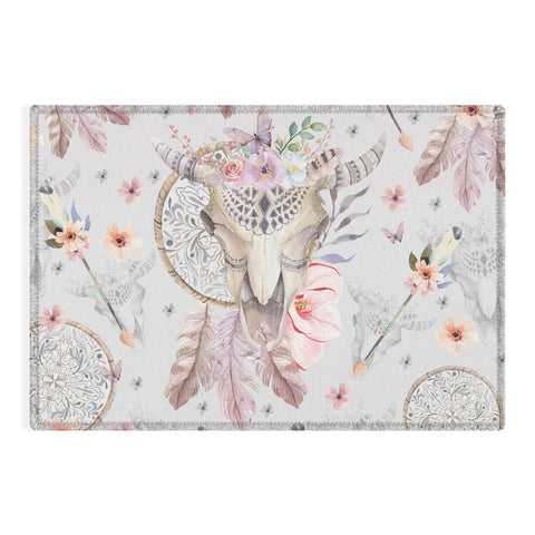 Marta Barragan Camarasa Bohemian dreamcatcher and skull floral Outdoor Rug