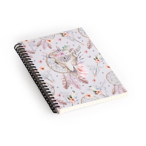 Marta Barragan Camarasa Bohemian dreamcatcher and skull floral Spiral Notebook