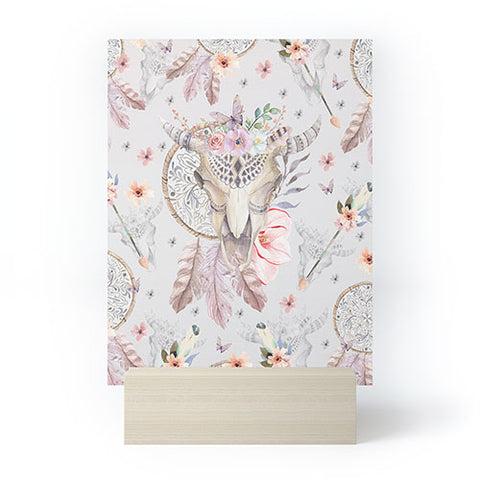 Marta Barragan Camarasa Bohemian dreamcatcher and skull floral Mini Art Print