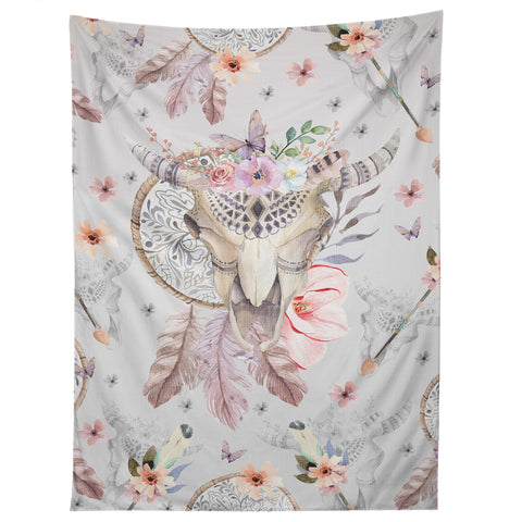 Marta Barragan Camarasa Bohemian dreamcatcher and skull floral Tapestry