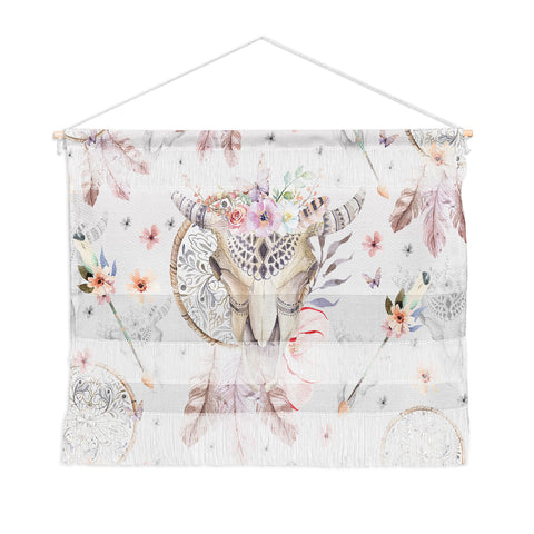 Marta Barragan Camarasa Bohemian dreamcatcher and skull floral Wall Hanging Landscape