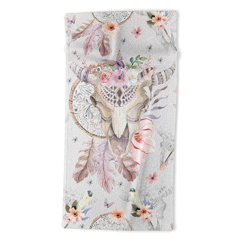 Marta Barragan Camarasa Bohemian dreamcatcher and skull floral Beach Towel