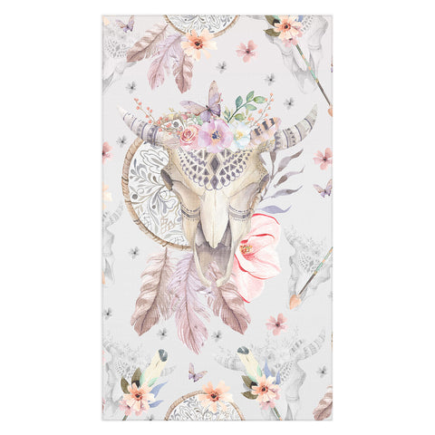 Marta Barragan Camarasa Bohemian dreamcatcher and skull floral Tablecloth