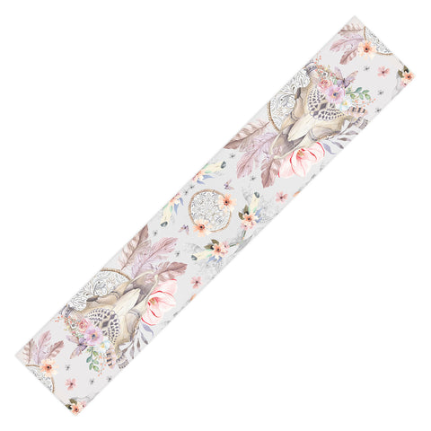 Marta Barragan Camarasa Bohemian dreamcatcher and skull floral Table Runner