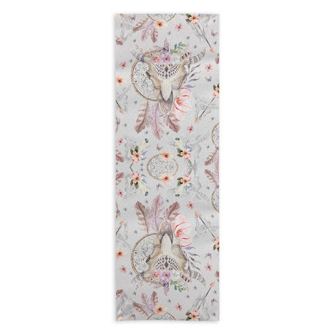 Marta Barragan Camarasa Bohemian dreamcatcher and skull floral Yoga Towel