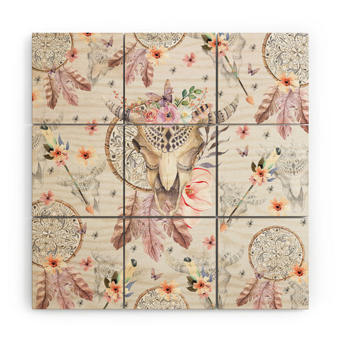 Marta Barragan Camarasa Bohemian dreamcatcher and skull floral Wood Wall Mural