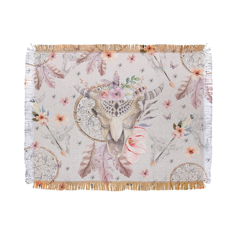 Marta Barragan Camarasa Bohemian dreamcatcher and skull floral Throw Blanket