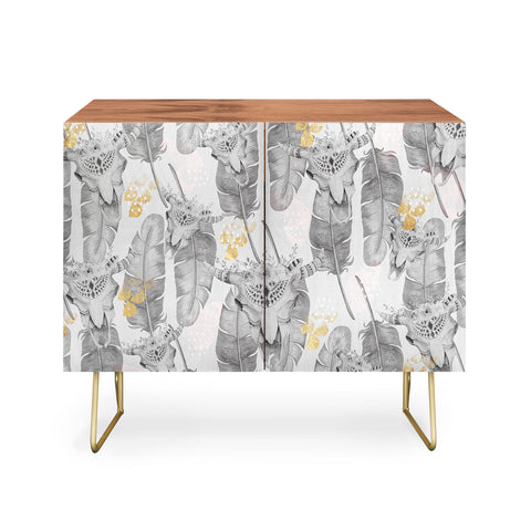 Marta Barragan Camarasa Boho skull and feathers pattern Credenza