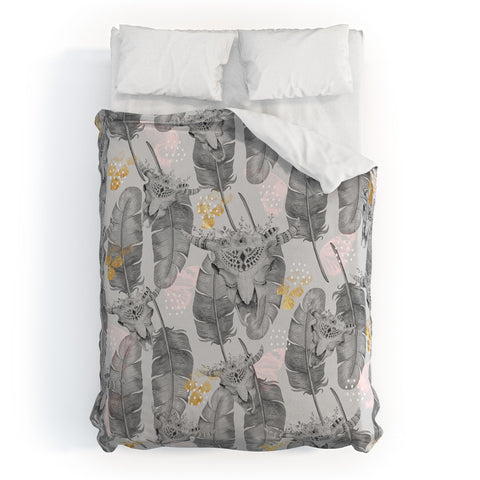 Marta Barragan Camarasa Boho skull and feathers pattern Duvet Cover
