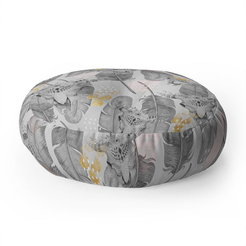 Marta Barragan Camarasa Boho skull and feathers pattern Floor Pillow Round