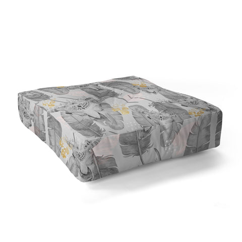 Marta Barragan Camarasa Boho skull and feathers pattern Floor Pillow Square