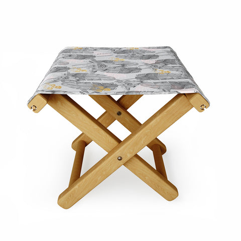 Marta Barragan Camarasa Boho skull and feathers pattern Folding Stool