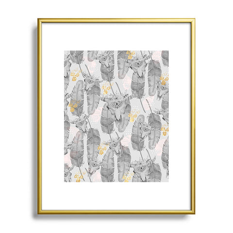Marta Barragan Camarasa Boho skull and feathers pattern Metal Framed Art Print