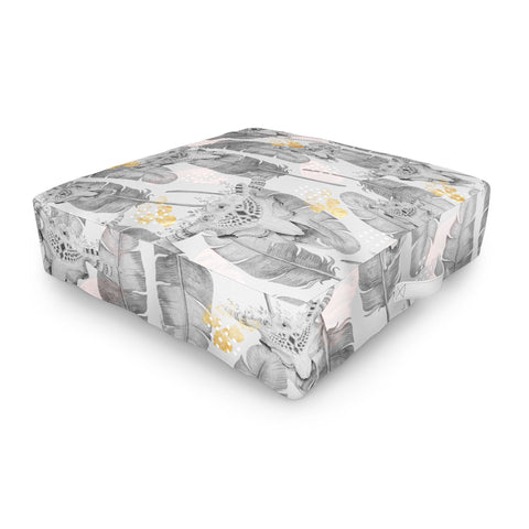Marta Barragan Camarasa Boho skull and feathers pattern Outdoor Floor Cushion