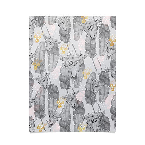 Marta Barragan Camarasa Boho skull and feathers pattern Poster